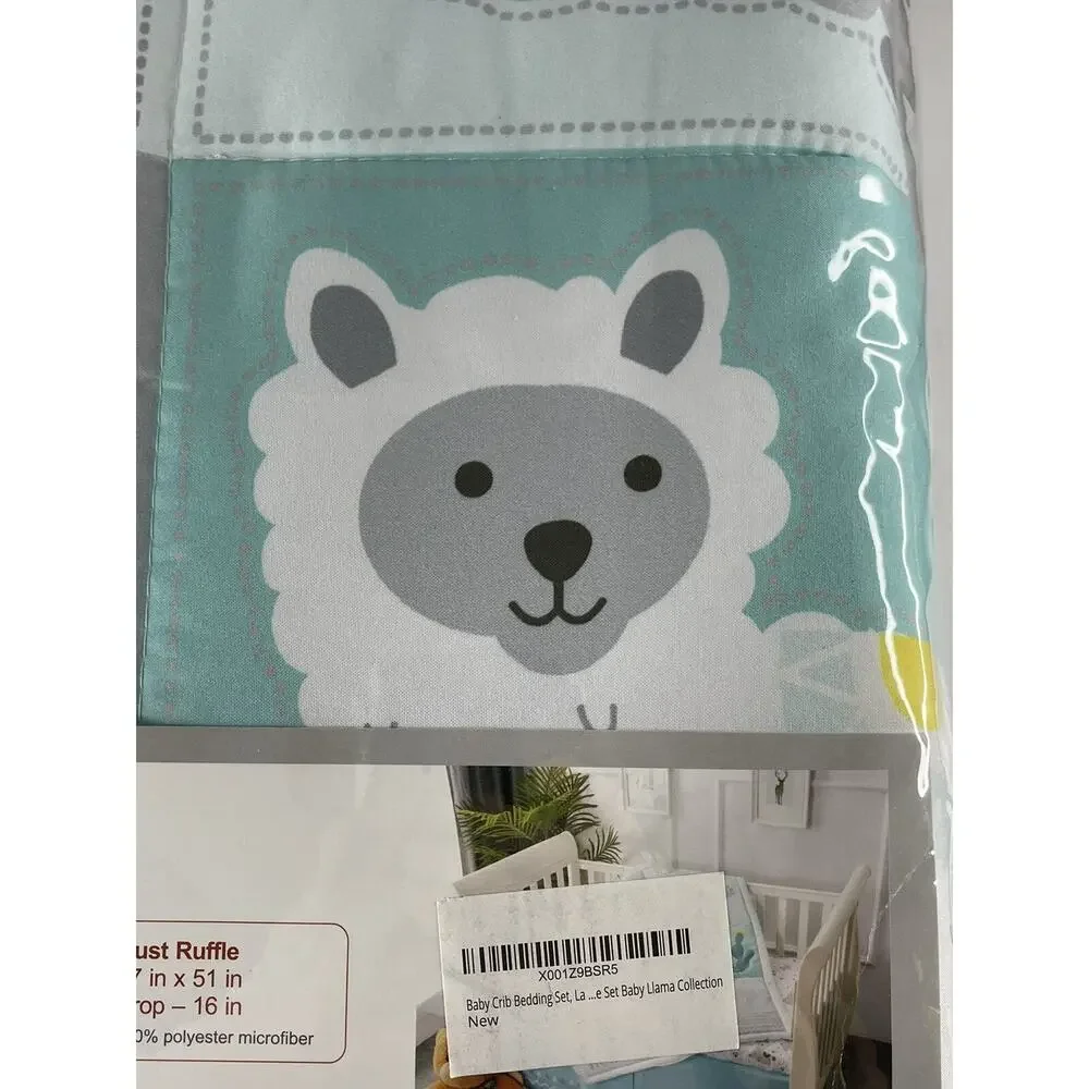 La Premura Baby Nursery Turquoise and Grey Crib Bedding 3 Piece Set Baby Llama
